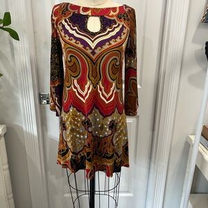 Maiya Multicolor Printed Mini Dress in Red, Purple & Gold
